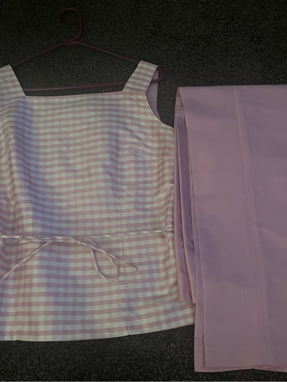 Trio New York Pink Gingham Sleeveless Top & Solid Pink Pants